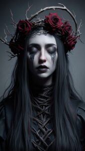 Dark Fantasy Art Wallpaper Young Woman with a Melancholic Expression