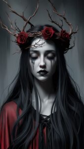 Dark Fantasy Art Wallpaper Young Woman with a Melancholic Expression