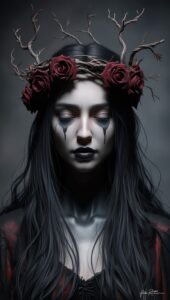 Dark Fantasy Art Wallpaper Young Woman with a Melancholic Expression