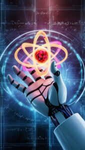 Technology Robotic hand holding atom wallpaper