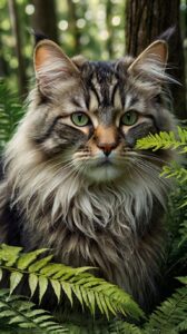 Warrior Cat: Majestic Long-Haired Feline in a Lush Forest