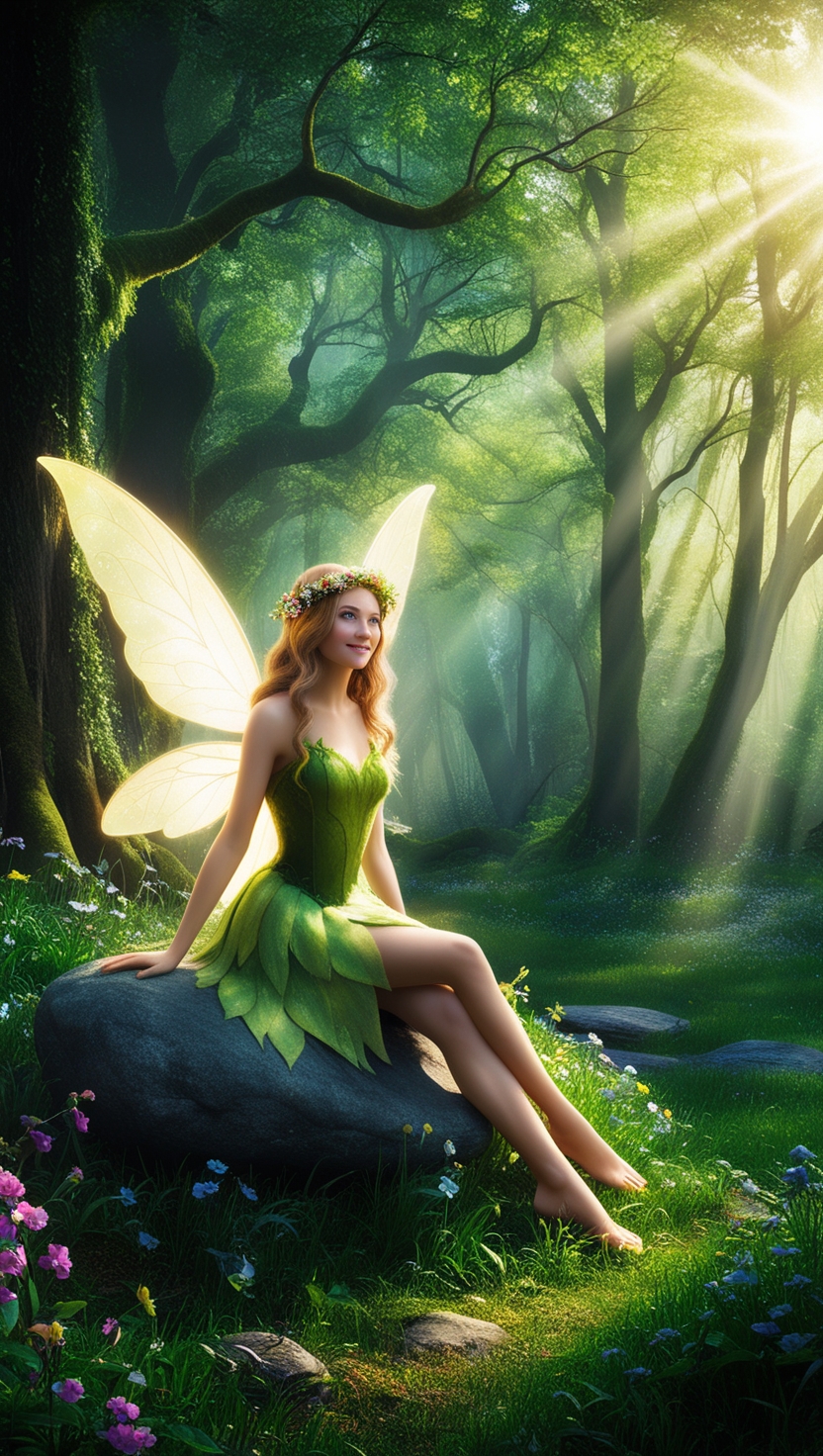 Fairy Enchantment Wallpaper: Serenity in the Sunlit Forest