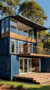 Modern Shipping Container Home Designs: Sleek Two-Story House with Pool and Balcony