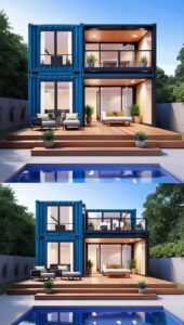 Modern Shipping Container Home Designs: Sleek Two-Story House with Pool and Balcony