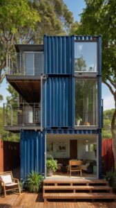 Modern Shipping Container Home Designs: Sleek Two-Story House with Pool and Balcony