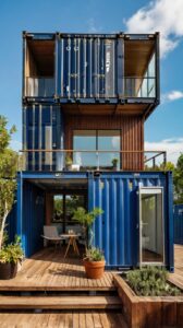 Modern Shipping Container Home Designs: Sleek Two-Story House with Pool and Balcony