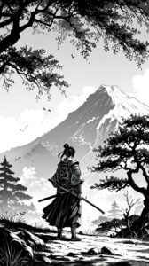 Anime Monochrome: Samurai Under the Lush Tree