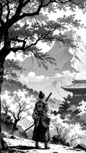 Anime Monochrome: Samurai Under the Lush Tree