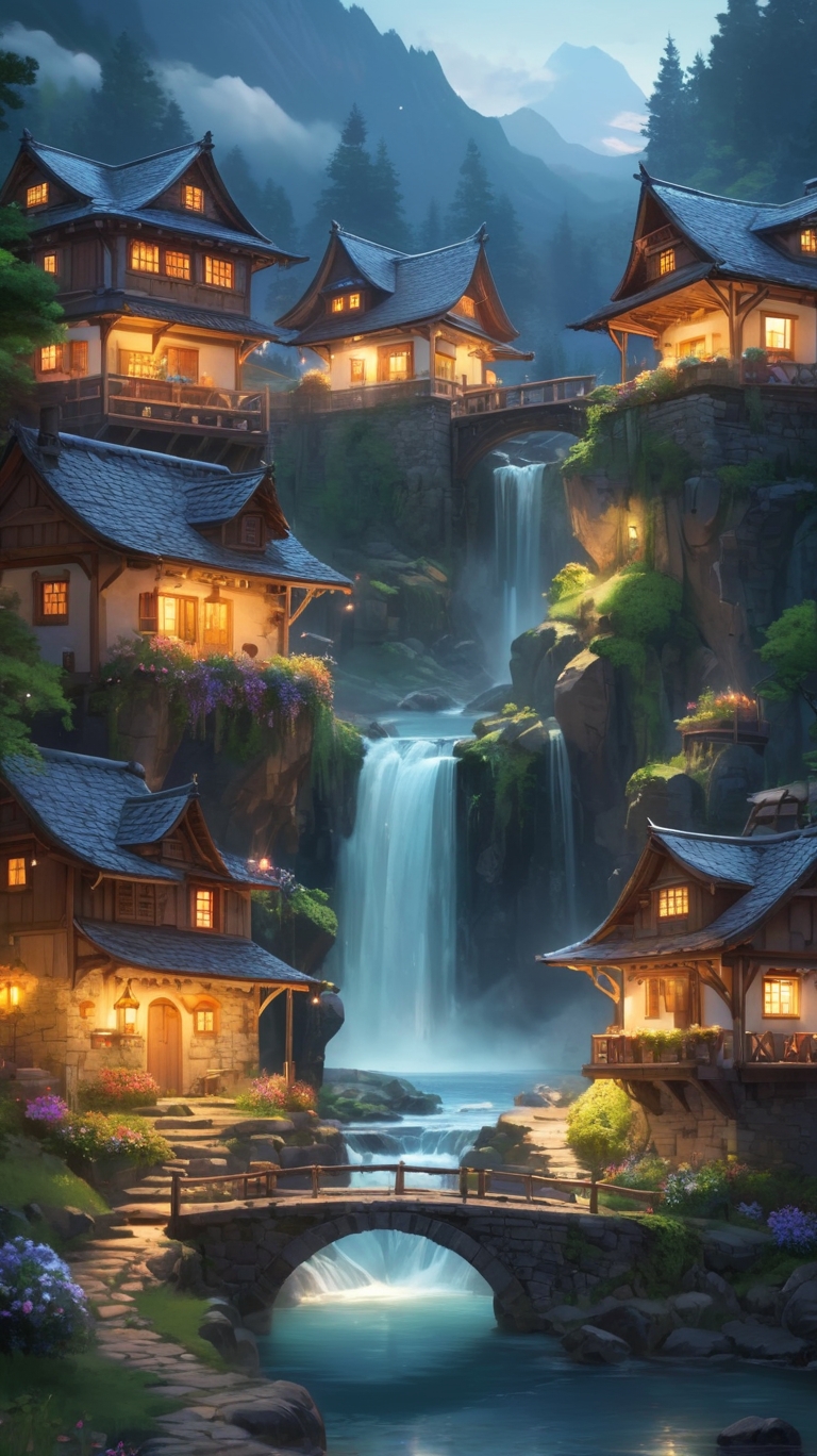 Aesthetic Wallpaper iPhone: Harmony of Nature and Warmth in a Nighttime Village