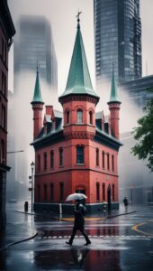 Historic Red Brick Building and Modern Skyscrapers Wallpaper