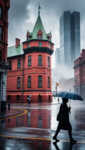 Historic Red Brick Building and Modern Skyscrapers Wallpaper