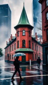 Historic Red Brick Building and Modern Skyscrapers Wallpaper