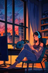 Anime Girlies: Relaxing Evening with Music and Cityscape Views