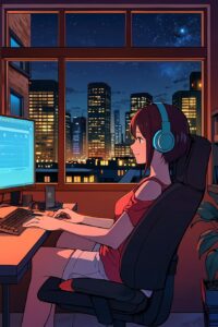 Anime Girlies: Relaxing Evening with Music and Cityscape Views