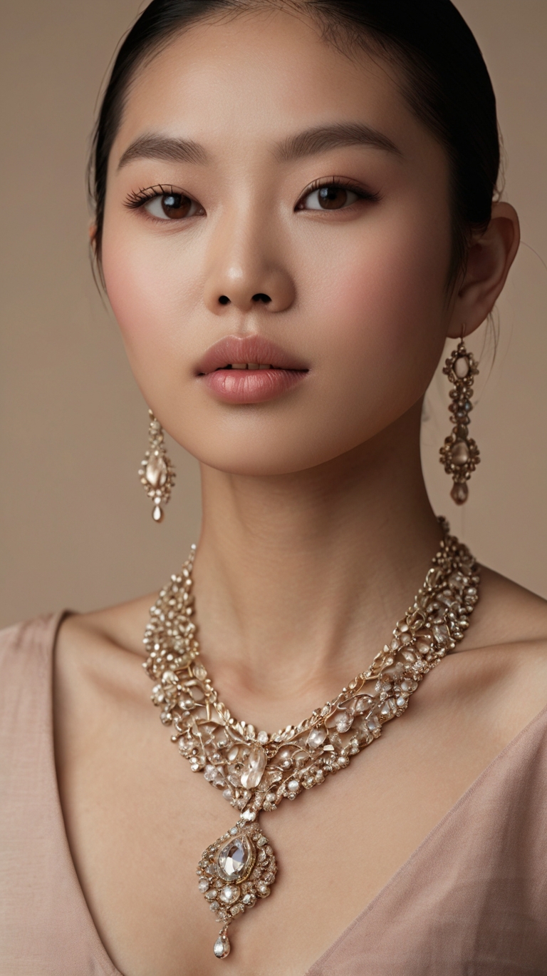 Asian Women Beautiful Wallpaper: Elegance of an Asian Woman with a Beautiful Pendant Necklace