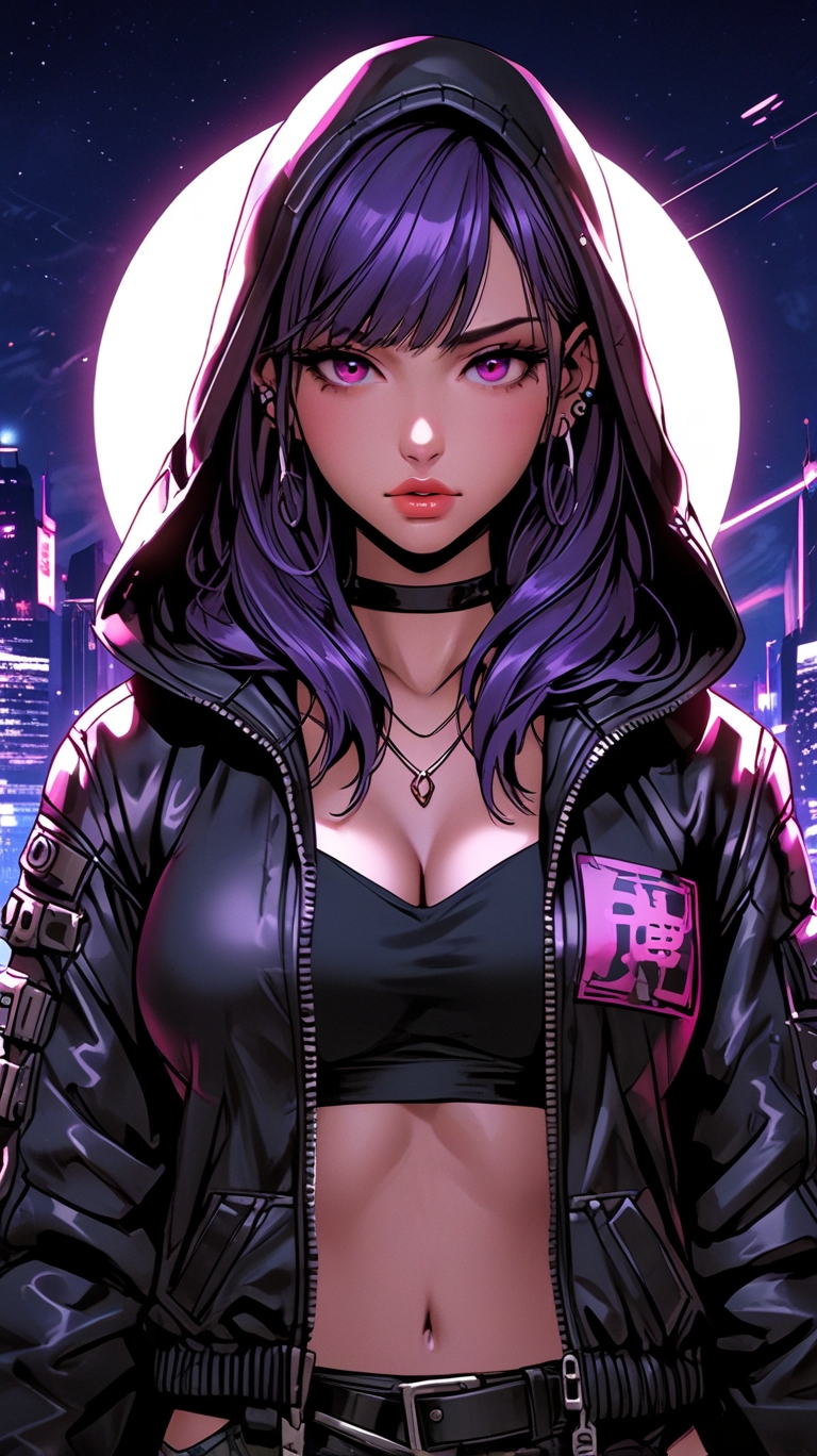 Cyberpunk Anime: Guardian of the Neon Moon