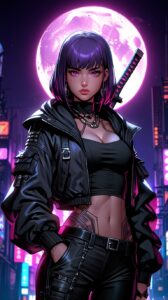 Cyberpunk Anime: Guardian of the Neon Moon