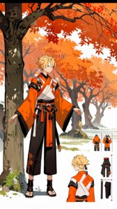 Blonde anime character in orange kimono with a sword