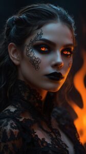 Gothic enchantress in flames, dark fantasy art