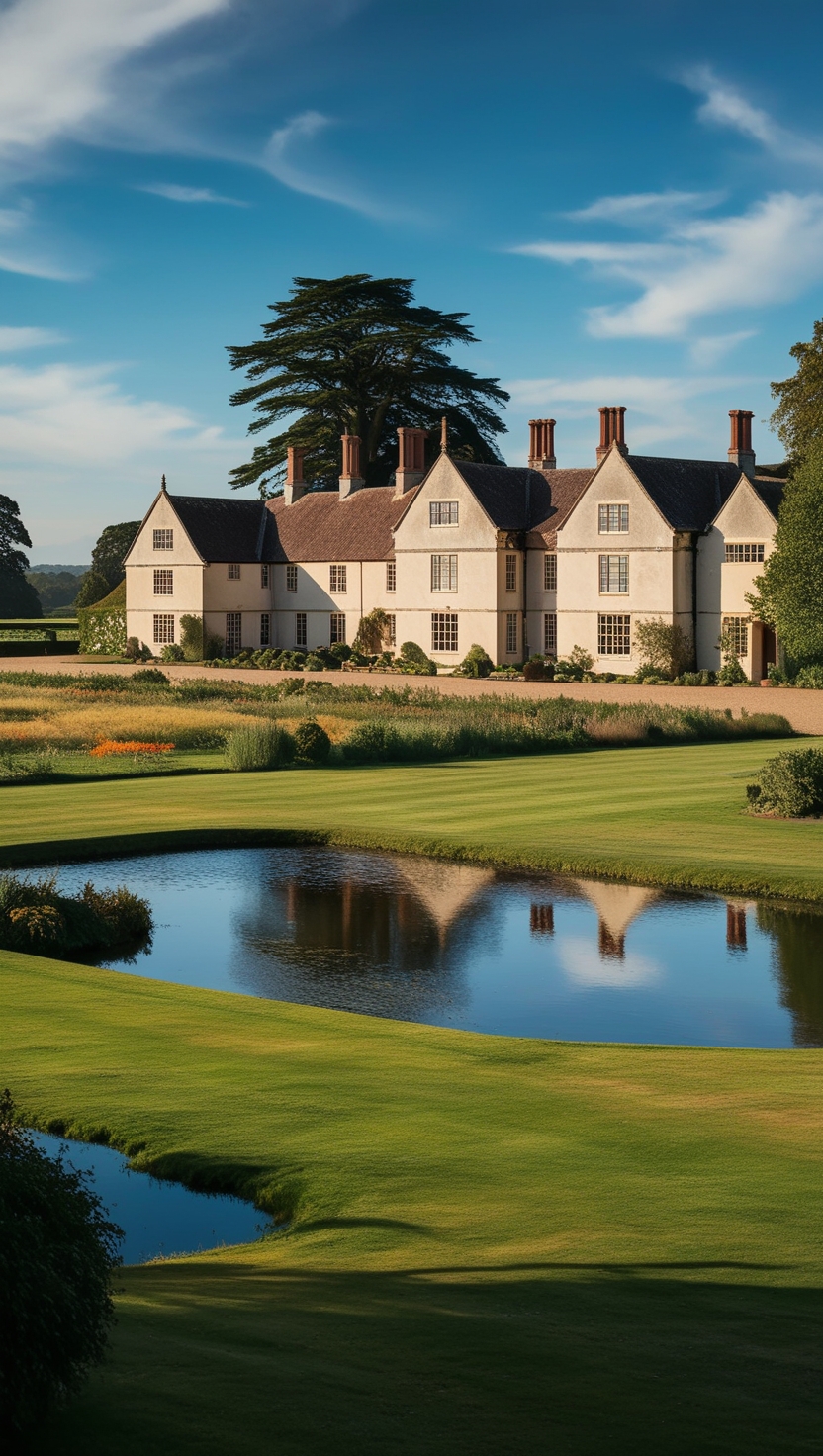 Serene English Manor Houses: A Realistic HDR Afternoon Scene