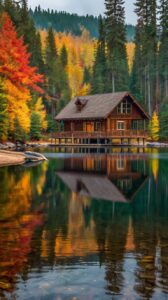 Serene Sunset at the Lake Cabin