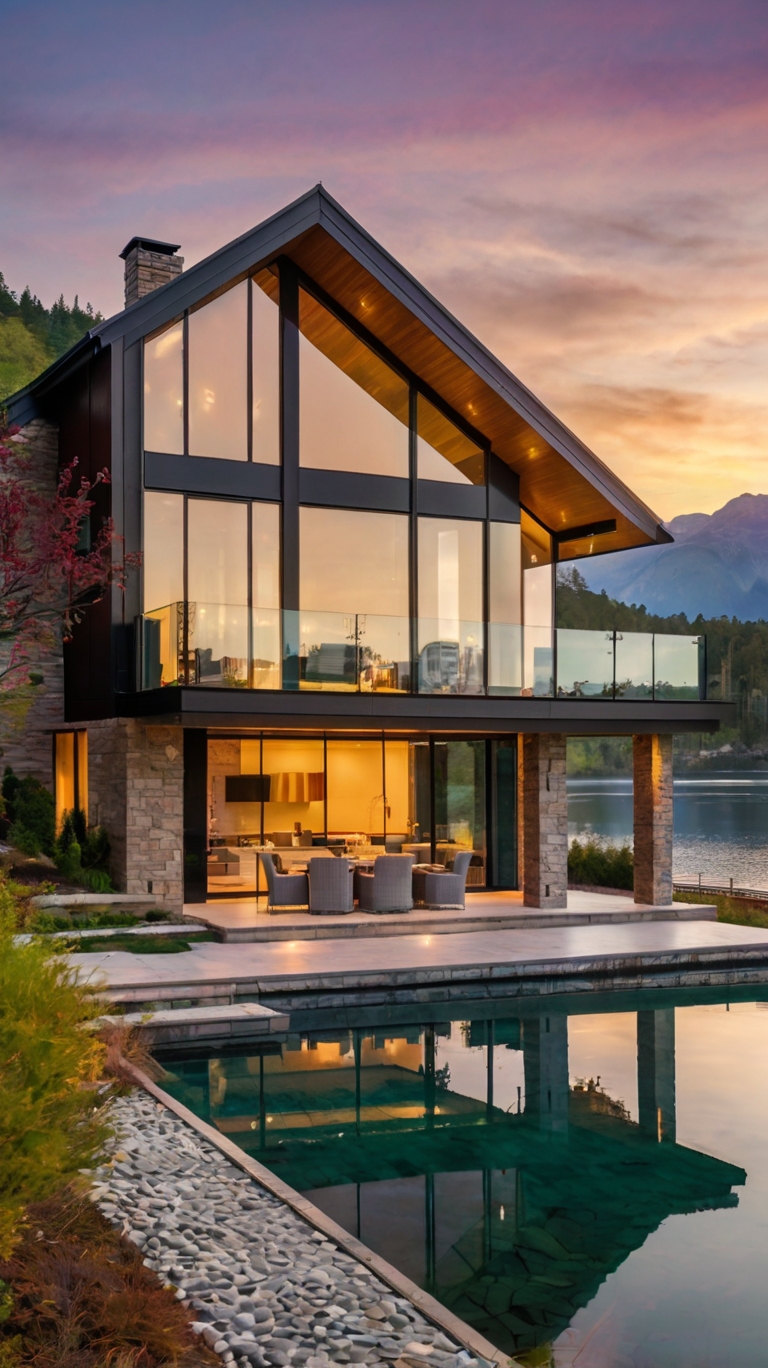 Lakeside luxury house view