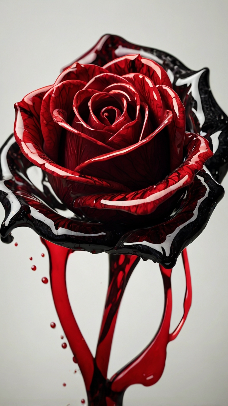 Red and Black Liquid Rose Abstract Art