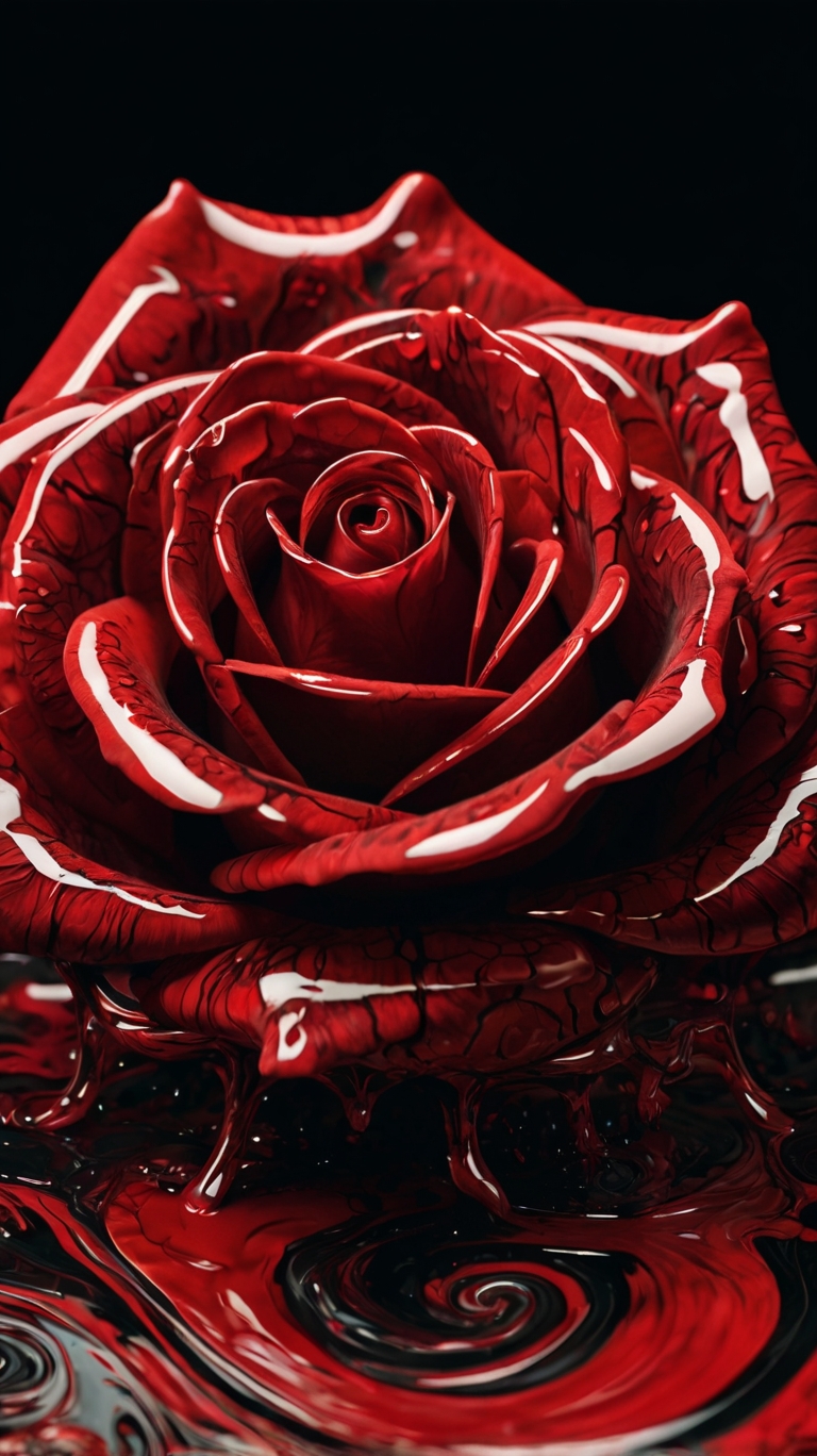 Fluid Abstract Art: Red and Black Rose