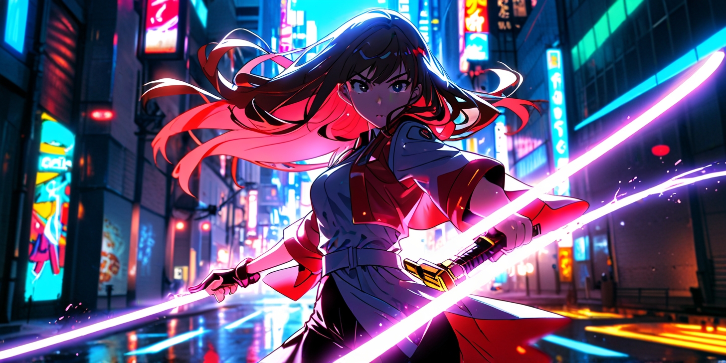 Anime heroine leading action wallpaper