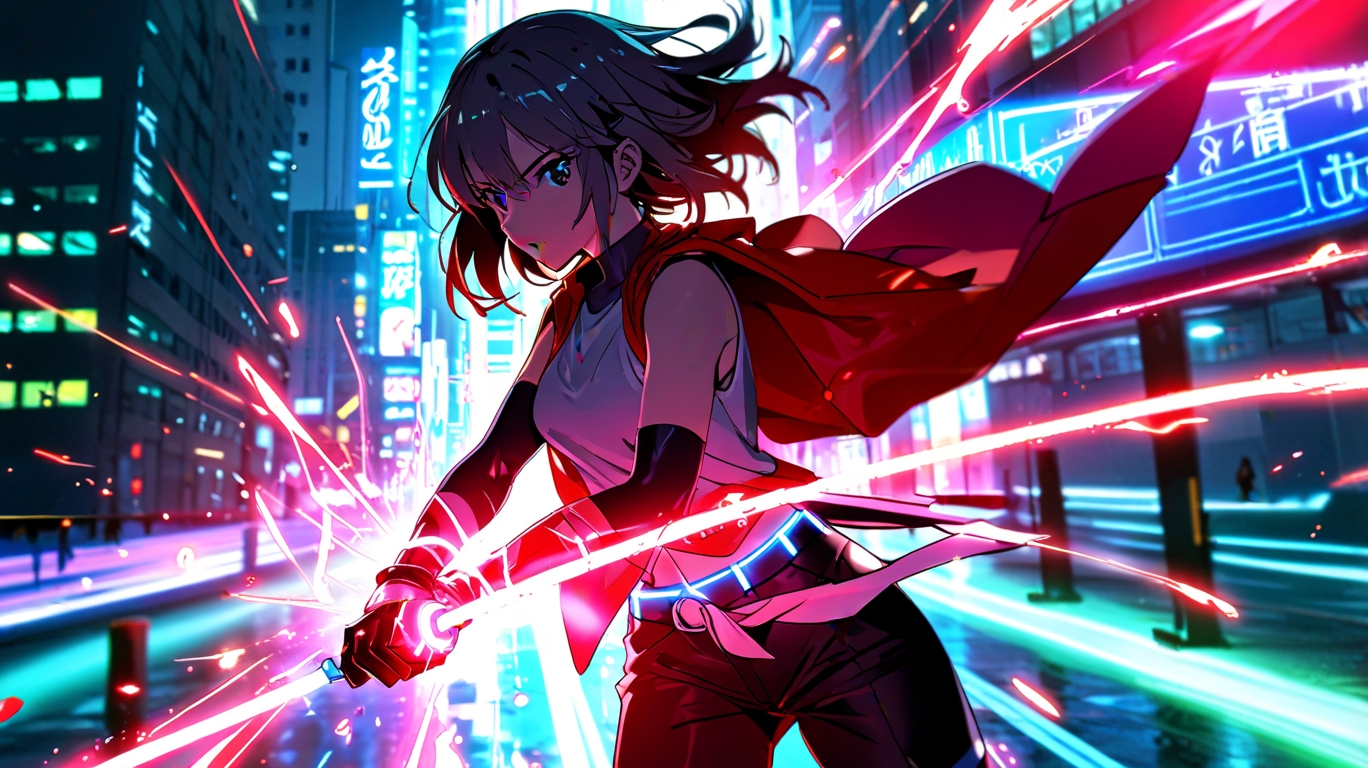 Heroine in urban anime wallpaper